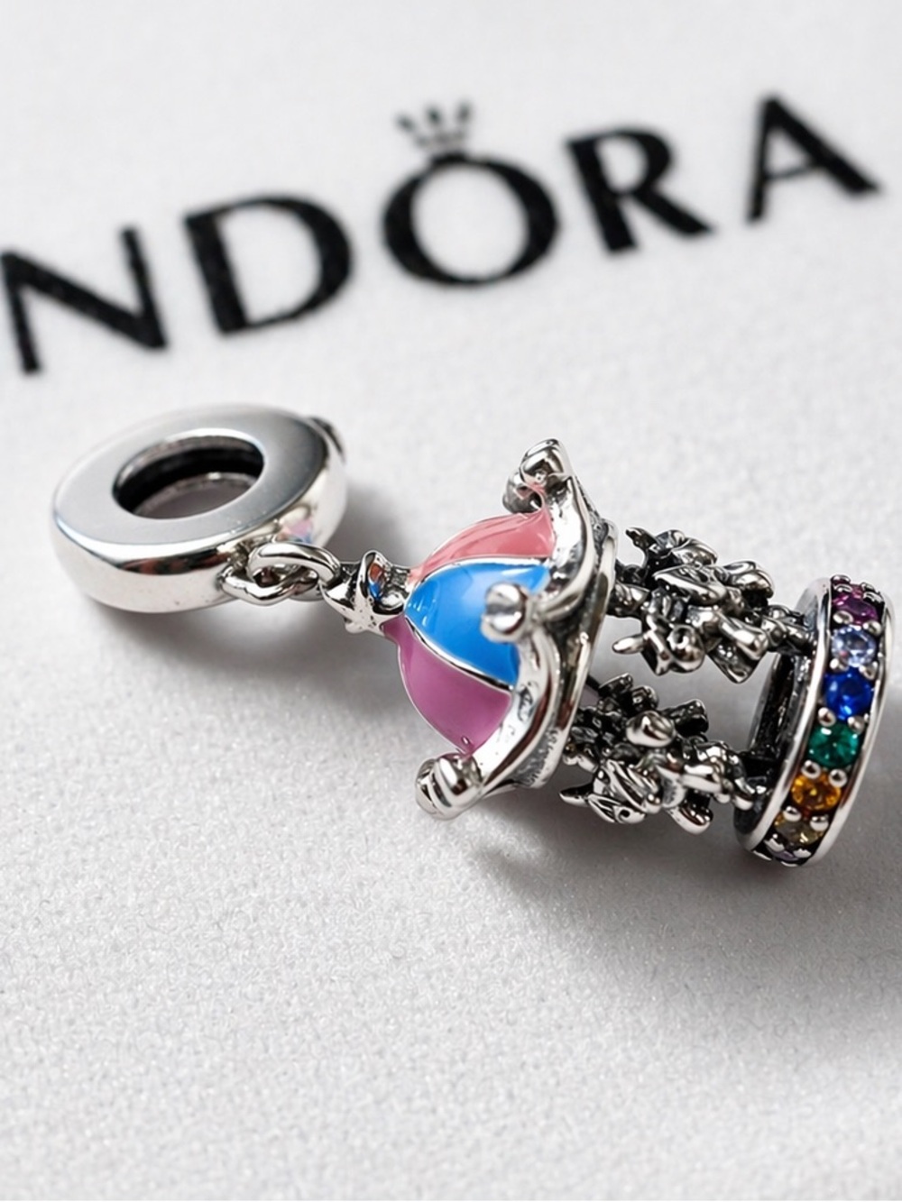 Pandora Silver Carousel Charm pendant Pink and Blue Enamel sterling silver 925